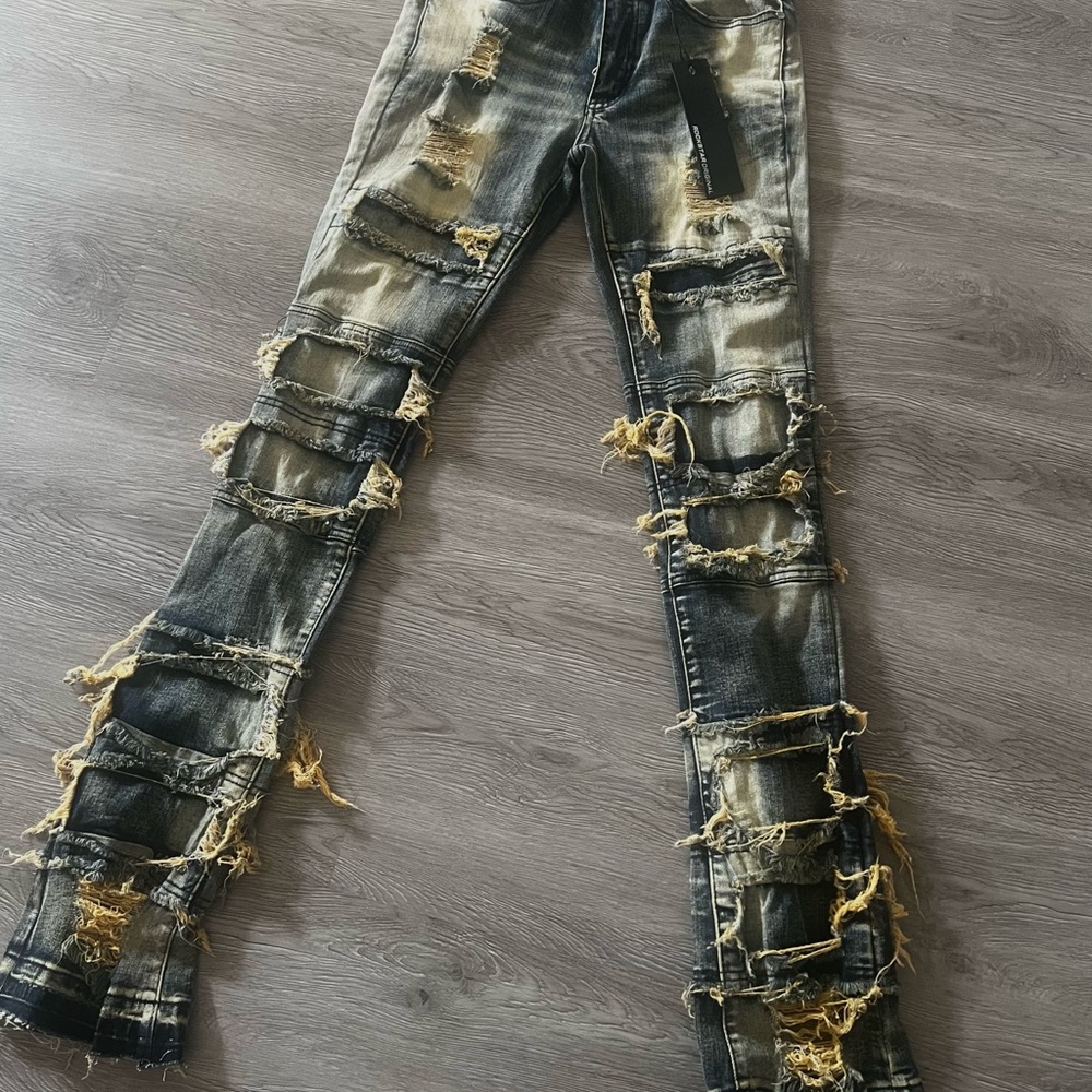 Rugged Black and Tan Men's Straight Jeans